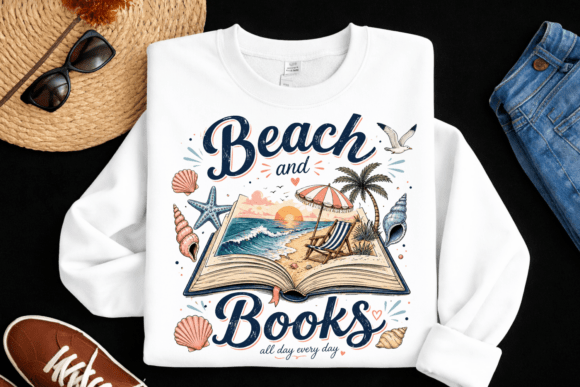Beach and Books PNG: A Dreamy Design Asset for Creatives
