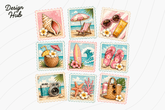 Beach Stamp Collage Shirt PNG: A Designer's Coastal Asset