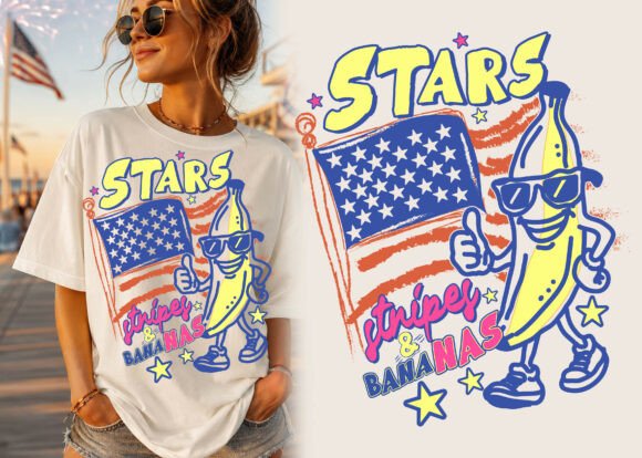 Celebrate with a Playful Twist: 4th of July Stars, Stripes & Bananas Design