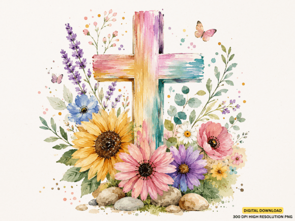 Elevate Your Designs with a Floral Christian Cross PNG
