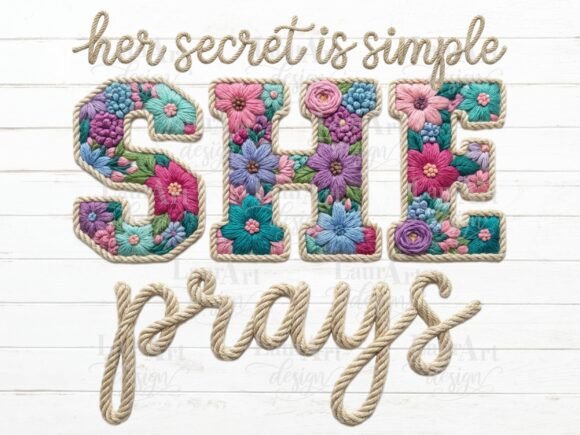SHE Prays Faux Embroidery Christian Text: A Designer's Asset
