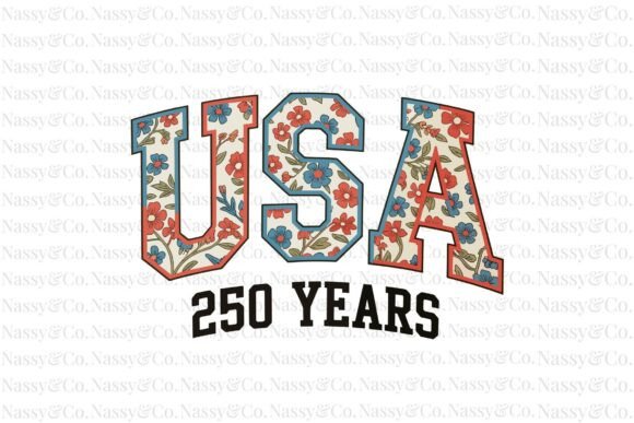 USA 250 Years Anniversary Floral PNG: Design Asset